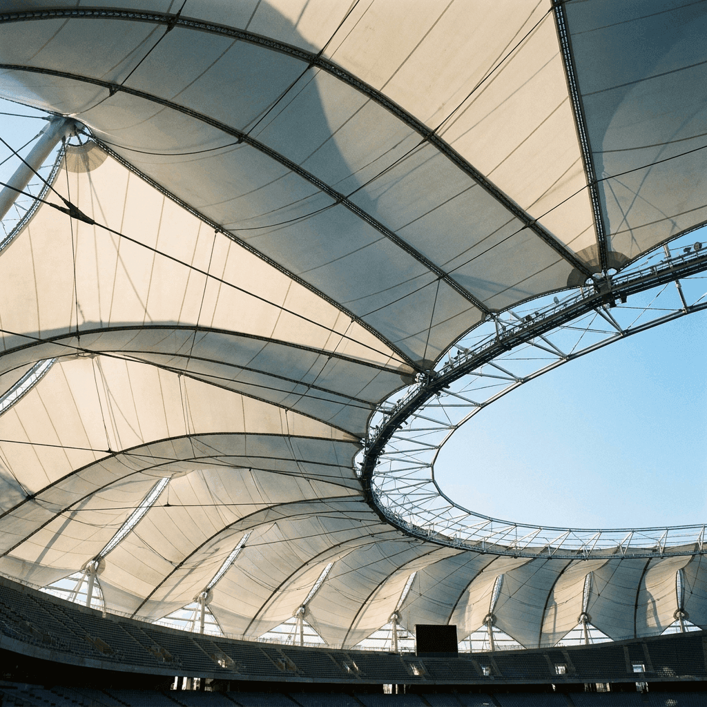 Membrany architektoniczne PTFE stosowane w dużych obiektach