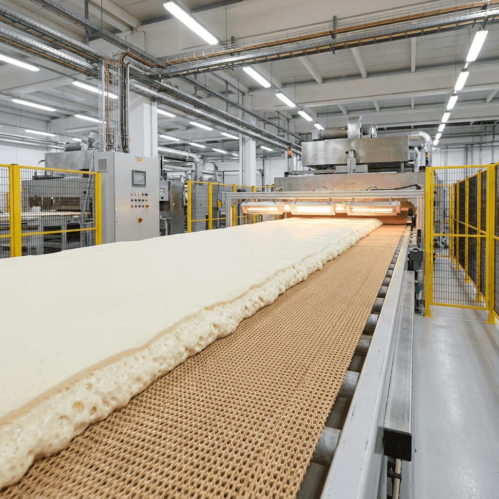 Produkcja i utwardzanie pianek na taśmach przenośnikowych PTFE